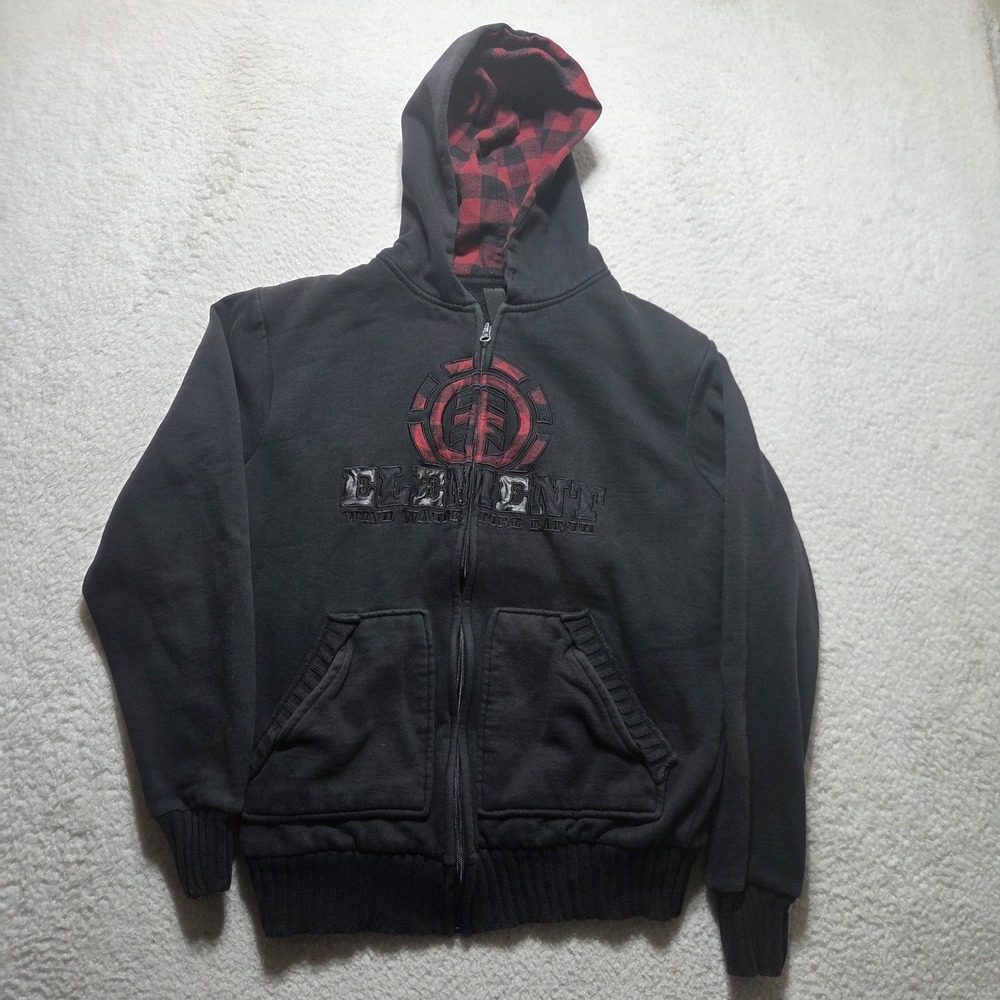 Vintage Element Zip Up Hoodie Mens Size Medium Y2K Skate Logo Embroidered Black